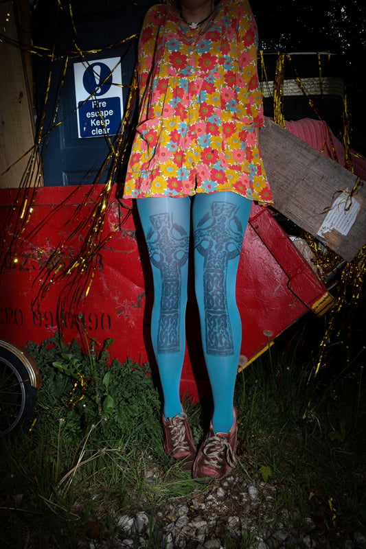 Blue High Cross Tights